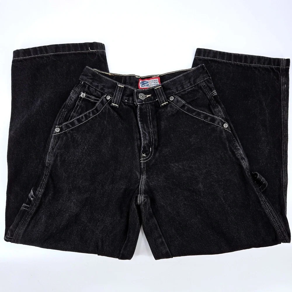 Old Navy Dungarees Black Carpenter Jeans Size 10 Vintage Y2K‎ Gorpcore Grunge